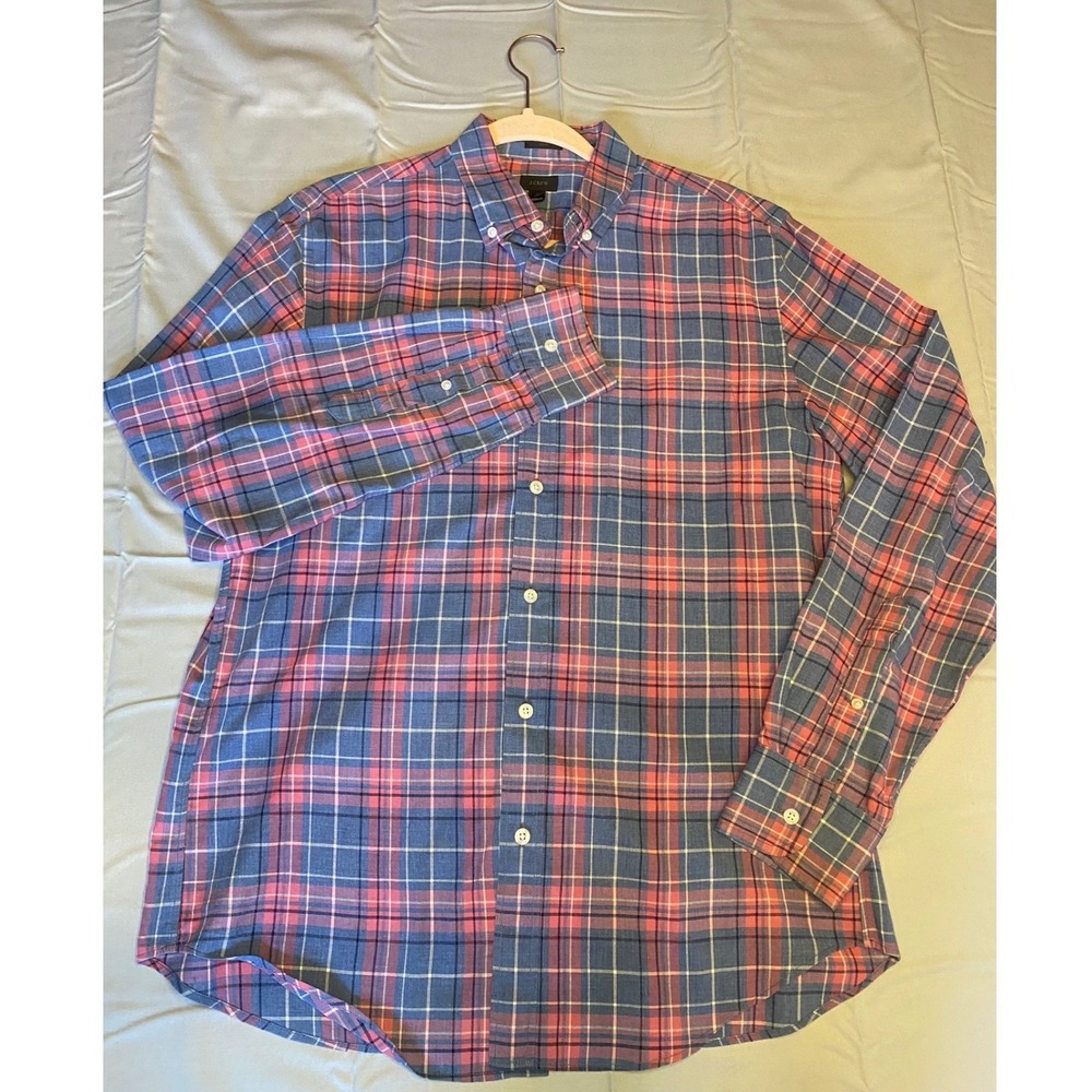 J.Crew Plaid Button Down Shirt Mens M Blue Pink Excellent Slim Fit 22579
